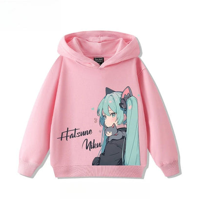 Hatsune Miku 2025 Cartoon Print Hooded Sweatshirt – Boys & Girls All-Match Autumn/Winter Top