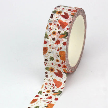 1PC 10M Fall Washi Tape – Pumpkin, Maple Leaves, Corn, Turkey & Sunflower Decorative Masking Tape for Scrapbooking, Planners & Stationery