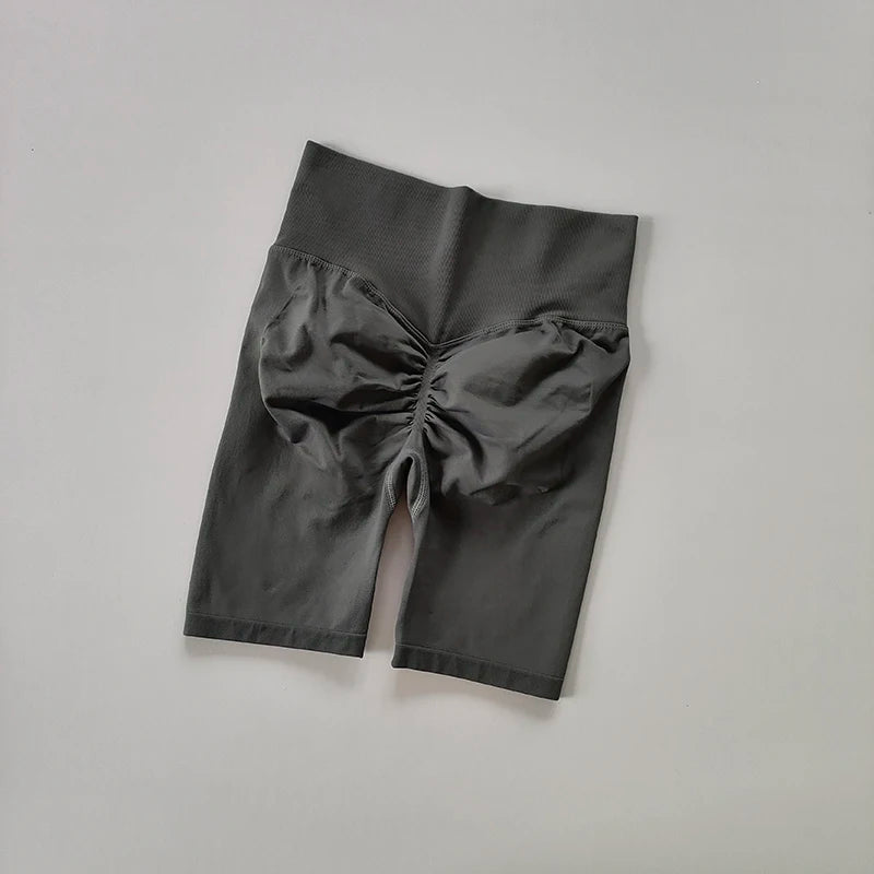 Pantalones cortos de yoga de cintura alta para mujer – Pantalones cortos deportivos fruncidos para realce de glúteos, para correr, gimnasio, fitness y control de abdomen