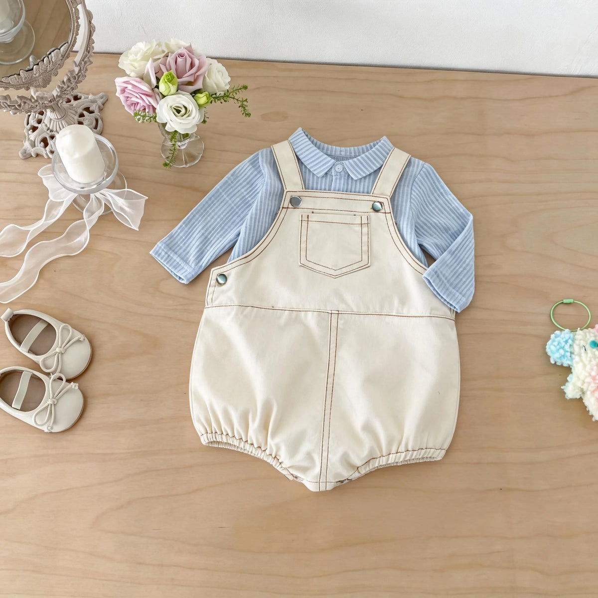 Korean-Style Baby Denim Overalls – Cute Pocket Suspender Romper for Boys & Girls, Spring & Summer Casual Infant Outfit with Nappy Cover