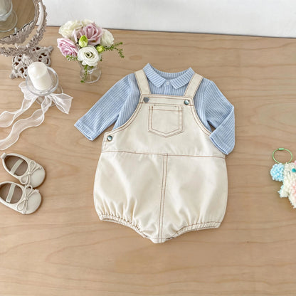 Korean-Style Baby Denim Overalls – Cute Pocket Suspender Romper for Boys & Girls, Spring & Summer Casual Infant Outfit with Nappy Cover