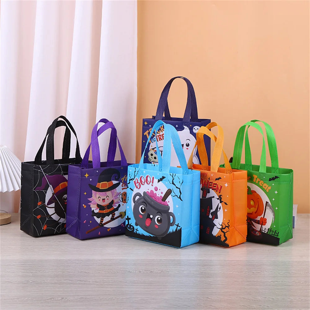 1PC Halloween Non-Woven Candy Tote Bag, Trick or Treat Gift Bag for Kids, Reusable Halloween Goodie Bag, Party Favor and Holiday Gift Wrapping Supplies