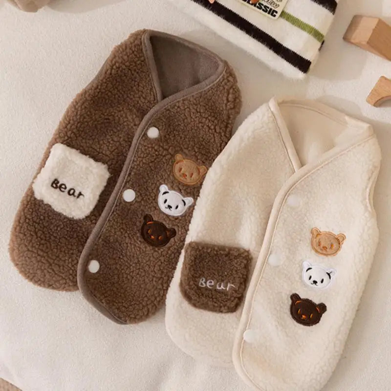 Autumn & Winter Pet Jacket – Cute Fleece Vest for Small Dogs, Puppies & Cats, Warm Cozy Animal-Themed Outdoor Clothing