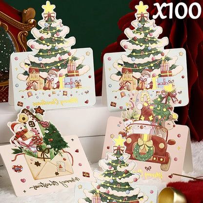 100PCS Foldable Christmas Greeting Cards with Envelopes – Bronzing Xmas Invitation & Gift Cards for Holiday Parties, Home & Decor