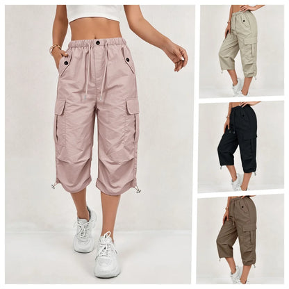 Women's Lightweight Cargo Pants – Quick-Dry Knee-Length Athletic Trousers with Multiple Pockets, Casual Outdoor & Sportswear