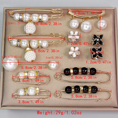 AINAMEISI 12PCS Pearl Brooch Pins – Adjustable Waist & Skirt Cinching Anti-Slip Metal Clothing Pins for DIY Sewing & Fashion Accessories