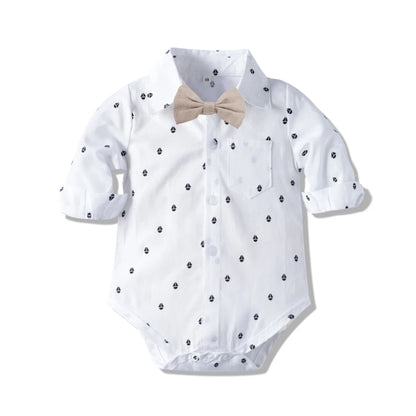 Baby Boy Gentleman Long Sleeve Romper with Bow – 3-24 Months Spring Autumn Winter Birthday Bodysuit, Cute Formal Baby Outfit