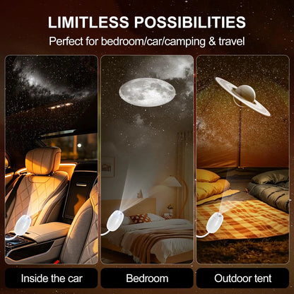 Lámpara proyector USB LED de cielo estrellado y galaxia – Luz nocturna de Saturno para coche, habitación y decoración de techo