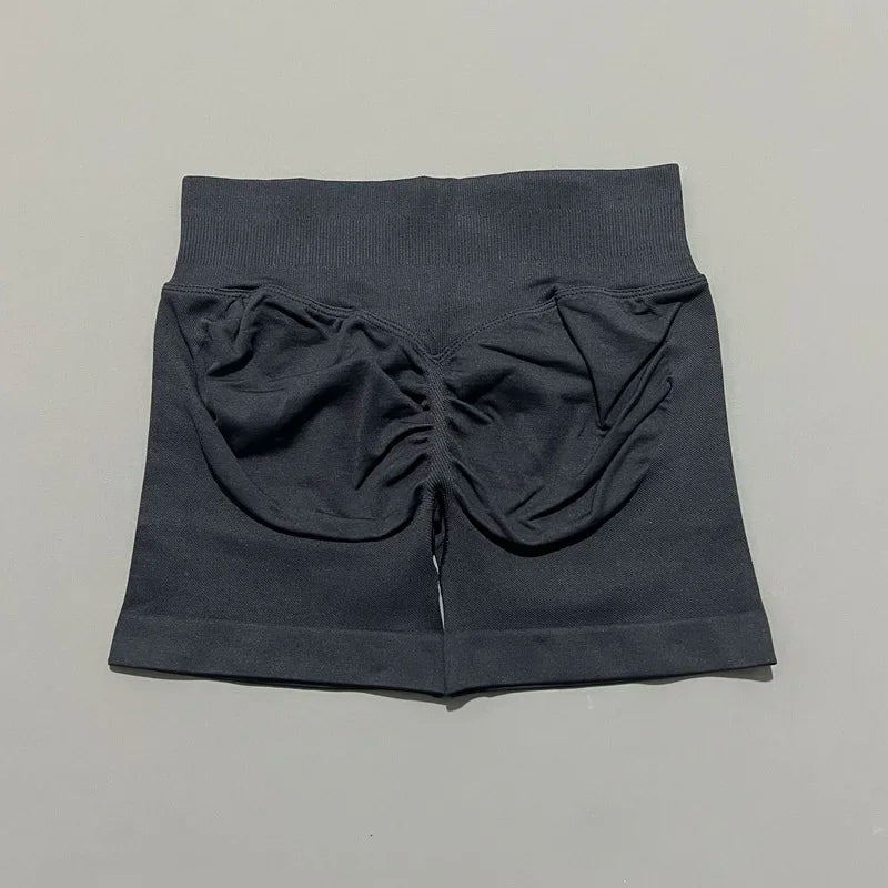 HISTELLO Pantalones cortos de yoga sin costuras de 4.5" para mujer – Pantalones cortos deportivos de talle bajo con efecto fruncido para gimnasio, fitness, correr y ropa deportiva