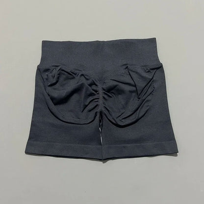 HISTELLO Pantalones cortos de yoga sin costuras de 4.5" para mujer – Pantalones cortos deportivos de talle bajo con efecto fruncido para gimnasio, fitness, correr y ropa deportiva