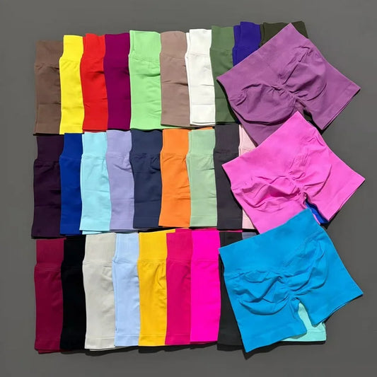 Pantalones cortos de gimnasio sin costuras con efecto Scrunch Butt para mujer – Pantalones cortos de yoga de cintura alta para correr, entrenar, fitness y ropa deportiva