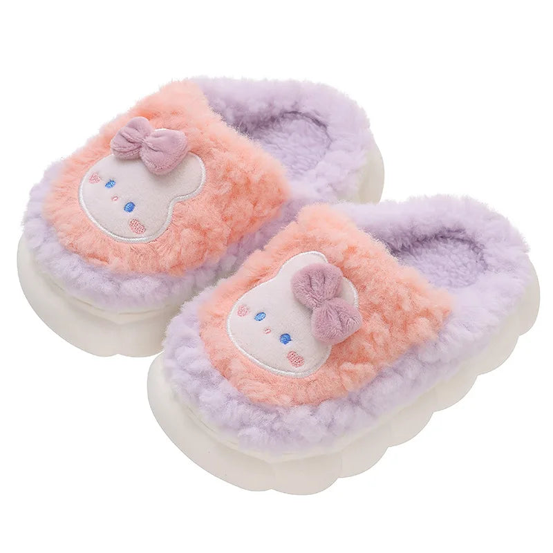Kids Winter Plush Slippers Warm Non-Slip Cartoon Snow Princess House Shoes for Girls & Boys