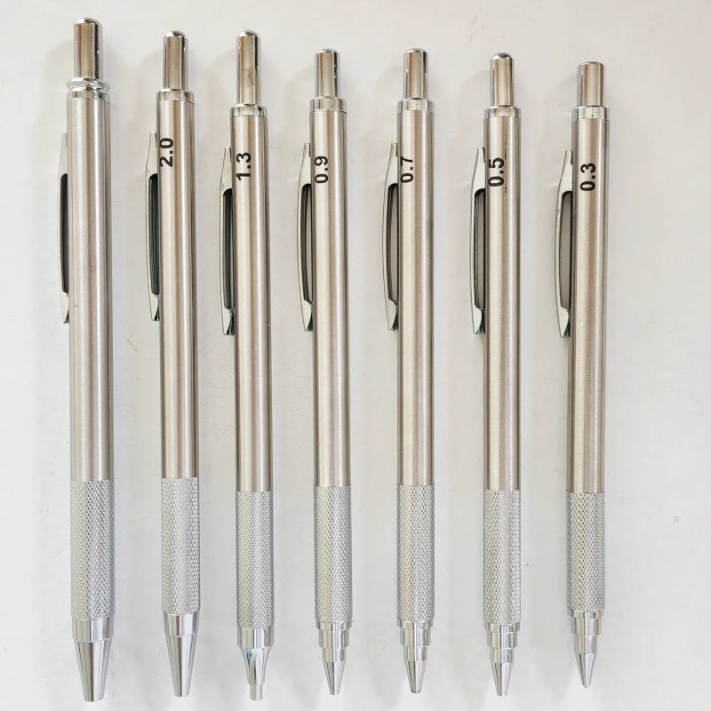 Portaminas Completamente Metálico de 0.3/0.5/0.7/0.9/1.3/2.0/3.0 mm – Lápiz de Dibujo Técnico Automático con Minas para Dibujo, Boceto, Pintura, Suministros de Oficina y Escolares