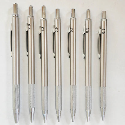 Portaminas Completamente Metálico de 0.3/0.5/0.7/0.9/1.3/2.0/3.0 mm – Lápiz de Dibujo Técnico Automático con Minas para Dibujo, Boceto, Pintura, Suministros de Oficina y Escolares