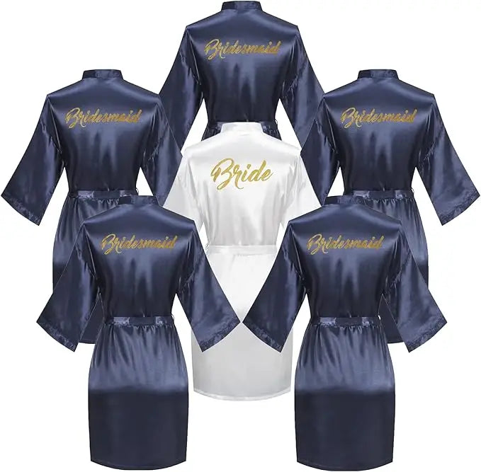 6-Piece Bridal Shower Robe Set – Bride & Bridesmaid Silky Robes Getting Ready Dressing Gown