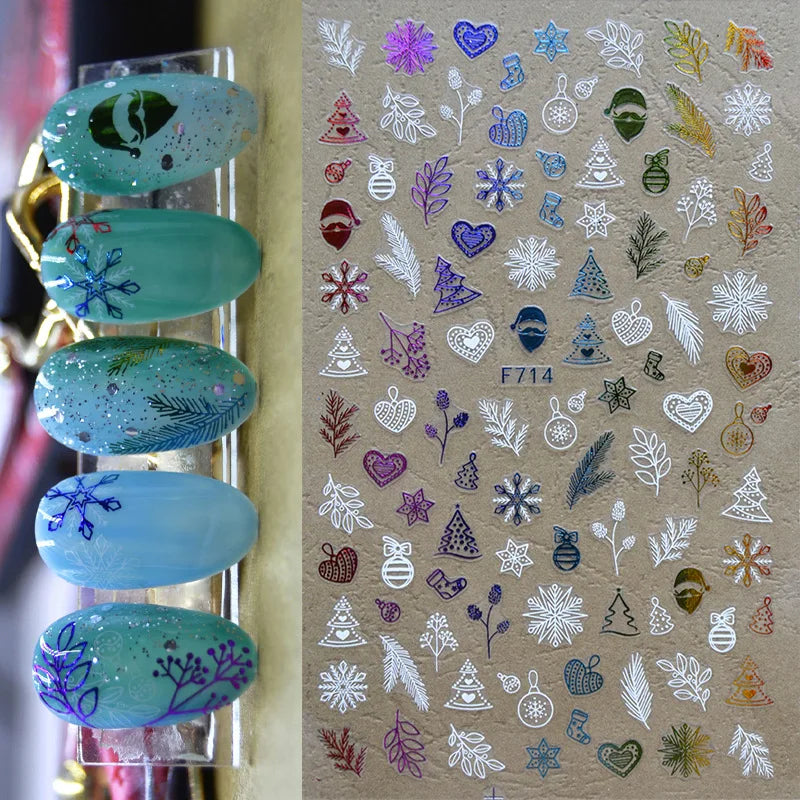 3D Christmas Nail Art Stickers – Snowflake & Winter Tree Nail Decals for Nail Tips Decoration