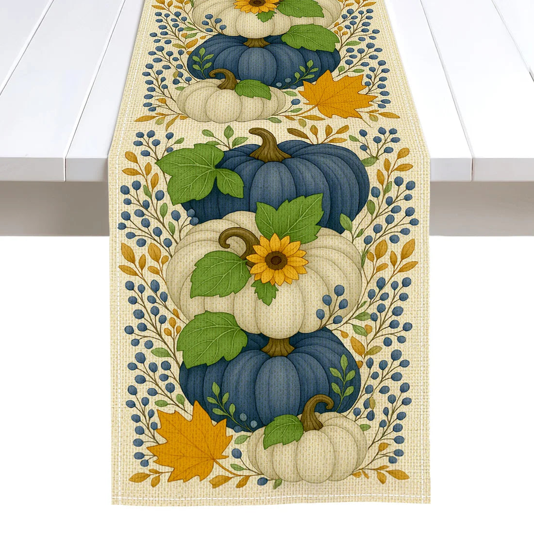 Autumn Pumpkin Illustration Table Runner – Durable Fall Table Decor for Weddings, Kitchen, Dining Room, Thanksgiving & Parties