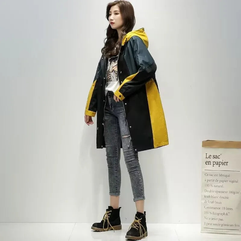 Women’s Long Embroidered Windbreaker – Chic Loose-Fit Coat with Waist-Defining Design, Hong Kong-Inspired Spring & Autumn Outerwear