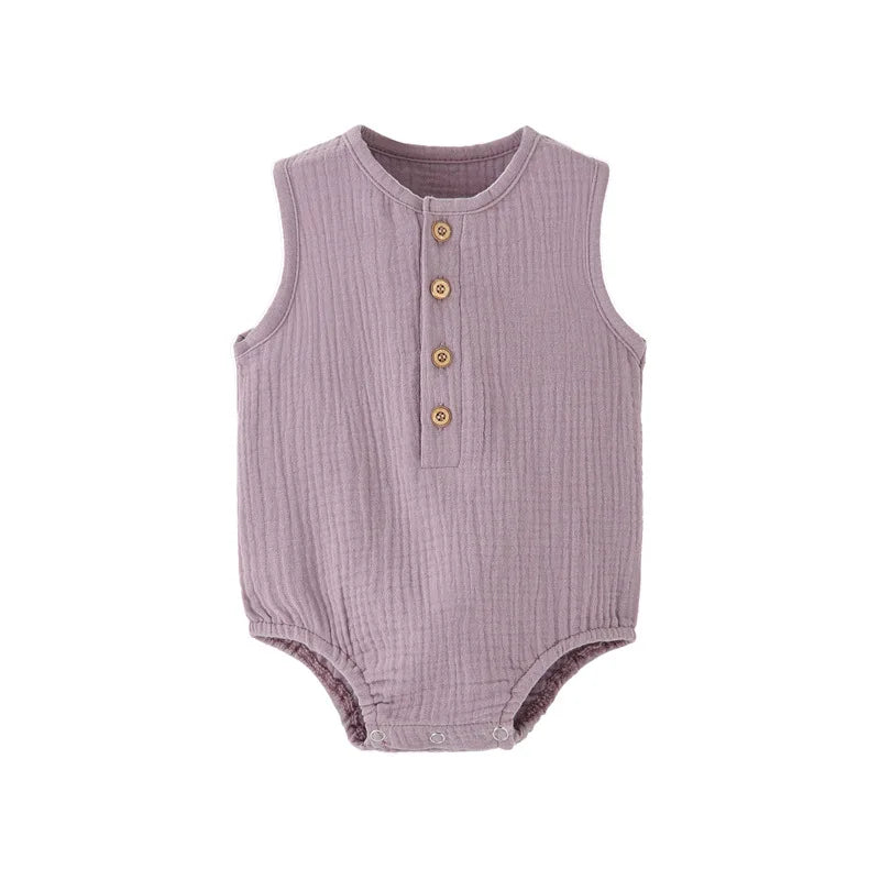 Mameluco de verano 100% algodón y lino para recién nacidos – Bodysuit sin mangas suave y transpirable para bebés y niñas