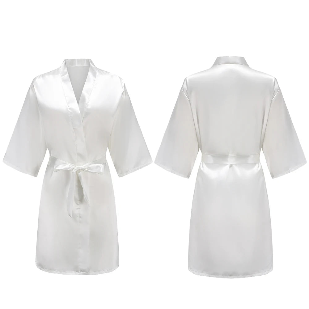 Bata de satén para mujer – Batín sedoso corto para dama de honor para la novia y fiesta de bodas | Kimono elegante para dormir