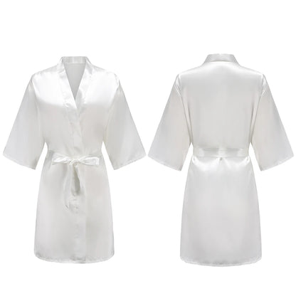 Bata de satén para mujer – Batín sedoso corto para dama de honor para la novia y fiesta de bodas | Kimono elegante para dormir