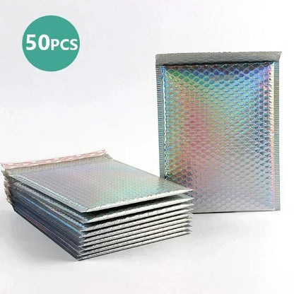 50Pcs Shipping Bags Metal Bubble Mailer Holographic Small Business Supplies Packaging Envelope Mailing Office School