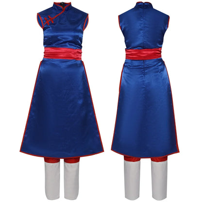 Dragon Ball Chi-Chi Cosplay Costume – Blue Cheongsam Uniform Dress with Props (Women’s Halloween Party Set)