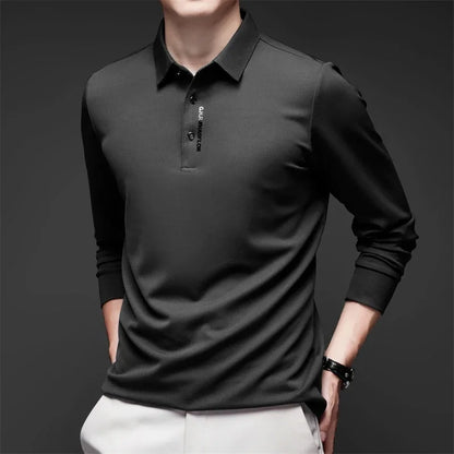Polo à manches longues pour homme – Haut décontracté de couleur unie, respirant, confortable et tendance pour le quotidien