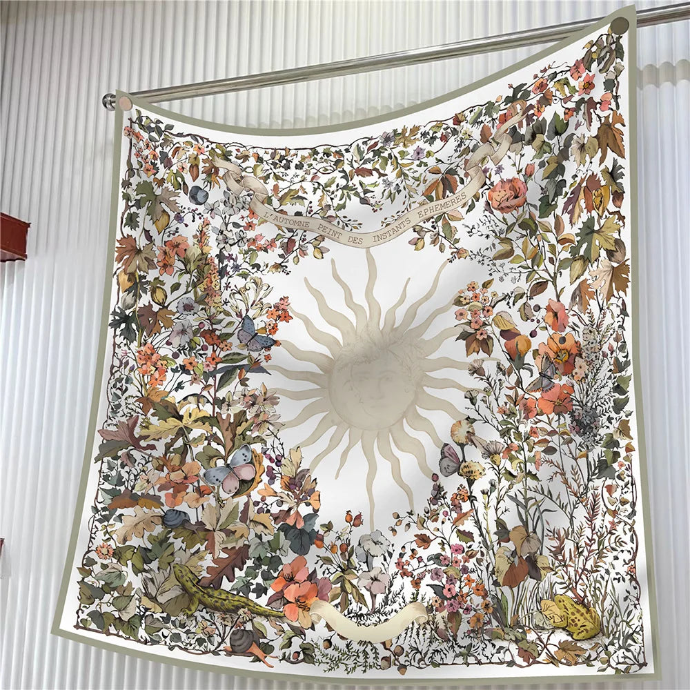 Foulard carré en soie 90 cm pour femme, motif floral, sergé de luxe, bandana, châle, hijab, cache-col, écharpe de tête