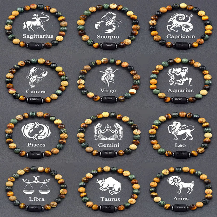 Pulsera de constelación de 12 signos del zodiaco – Brazalete con dije de astrología para hombres y mujeres | Regalo de joyería de amistad Aries, Virgo, Leo y Libra