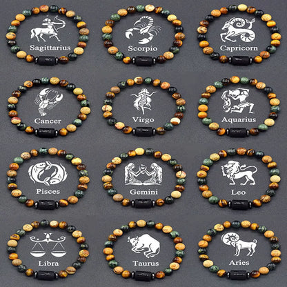 Pulsera de constelación de 12 signos del zodiaco – Brazalete con dije de astrología para hombres y mujeres | Regalo de joyería de amistad Aries, Virgo, Leo y Libra