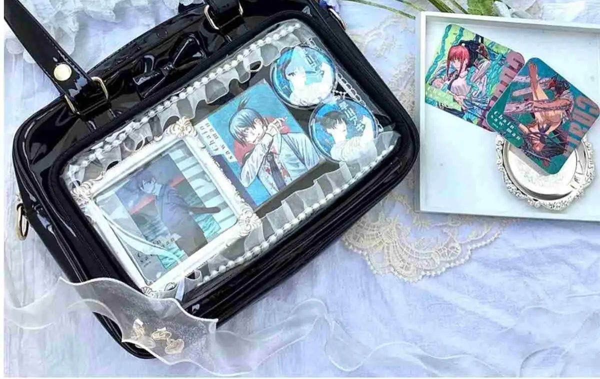 Bolso Y2K lindo con moño Ita – Bolso de hombro transparente para mujer y niña, bolso tote de exhibición de insignias DIY, bolso bandolera de moda Lolita con diseño de moño Kawaii