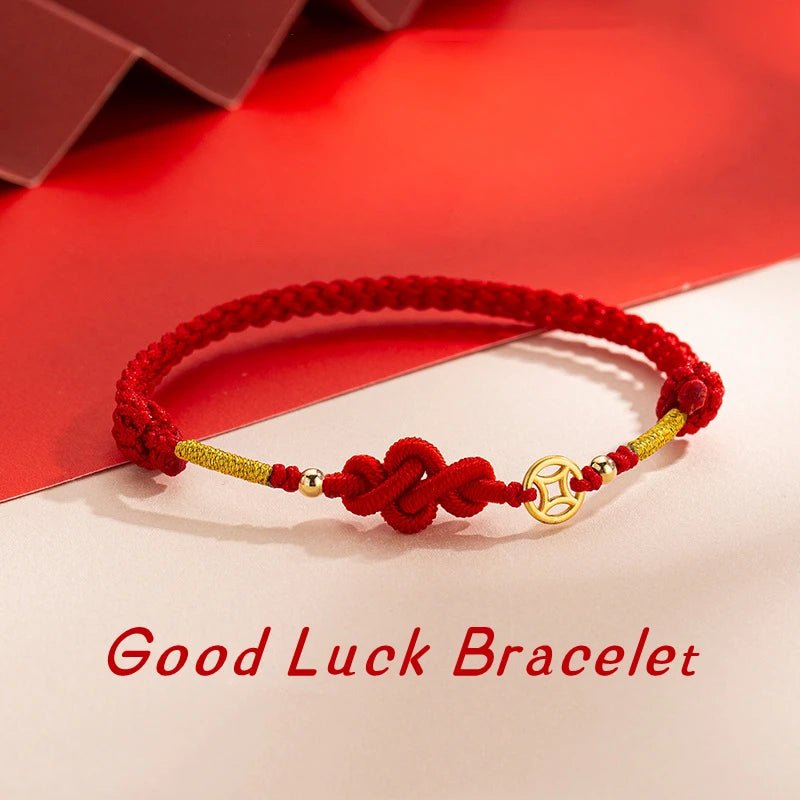 Pulsera de cuerda roja con nudo de la suerte – Pulsera de hilo ajustable hecha a mano para mujeres y hombres, regalo de joyería amuleto de la amistad