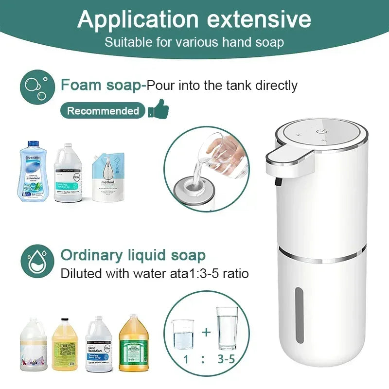Dispensador automático de jabón sin contacto de 380 ml – Dispensador de jabón líquido y espuma recargable por USB con 4 niveles ajustables