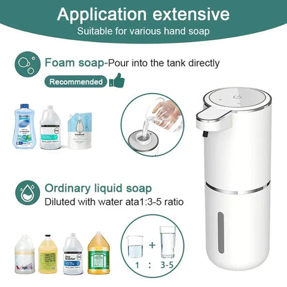 Dispensador automático de jabón sin contacto de 380 ml – Dispensador de jabón líquido y espuma recargable por USB con 4 niveles ajustables