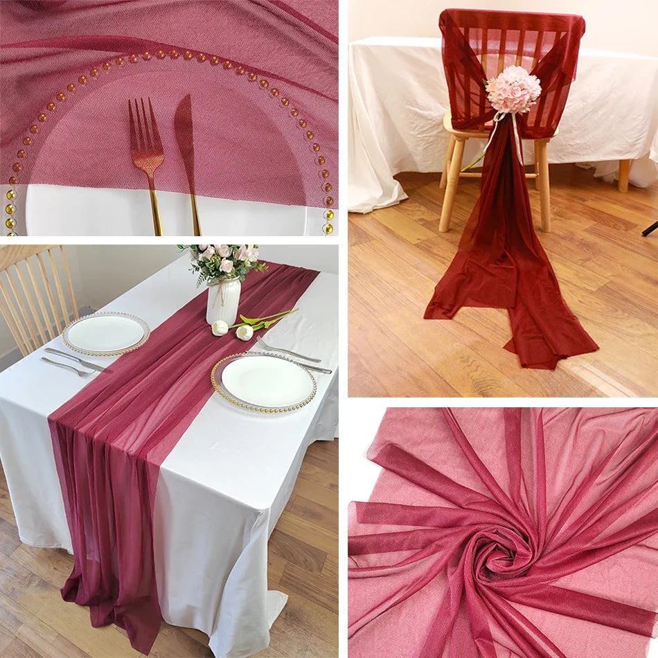 Camino de mesa de gasa - Decoración de arco de boda de tela de seda transparente | Decoración de mesa bohemia para cumpleaños y eventos