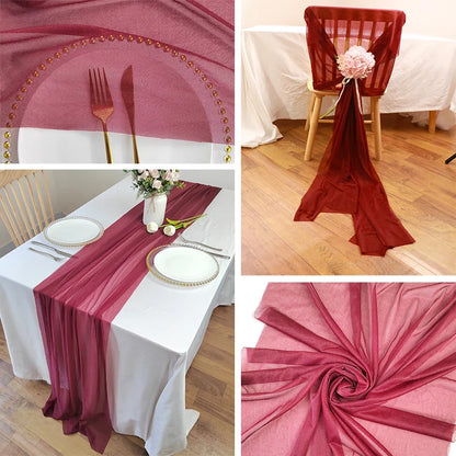 Camino de mesa de gasa - Decoración de arco de boda de tela de seda transparente | Decoración de mesa bohemia para cumpleaños y eventos