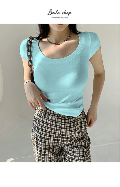 2026 Summer Women’s 100% Cotton Slim T-Shirt Casual Basic O-Neck Solid Korean Style Tee 16 Colors