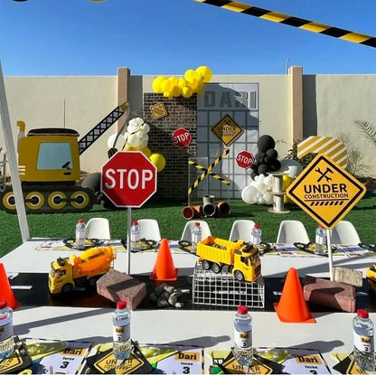 Construction Truck Birthday Party Tablecloth – Excavator & Engineering-Themed Table Runner for Boys' Construction Party Decorations