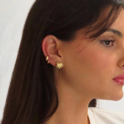 Pendientes de Moda Llamativos de Acero Inoxidable Chapado en Oro Círculo Geométrico Retorcido Vintage para Mujer