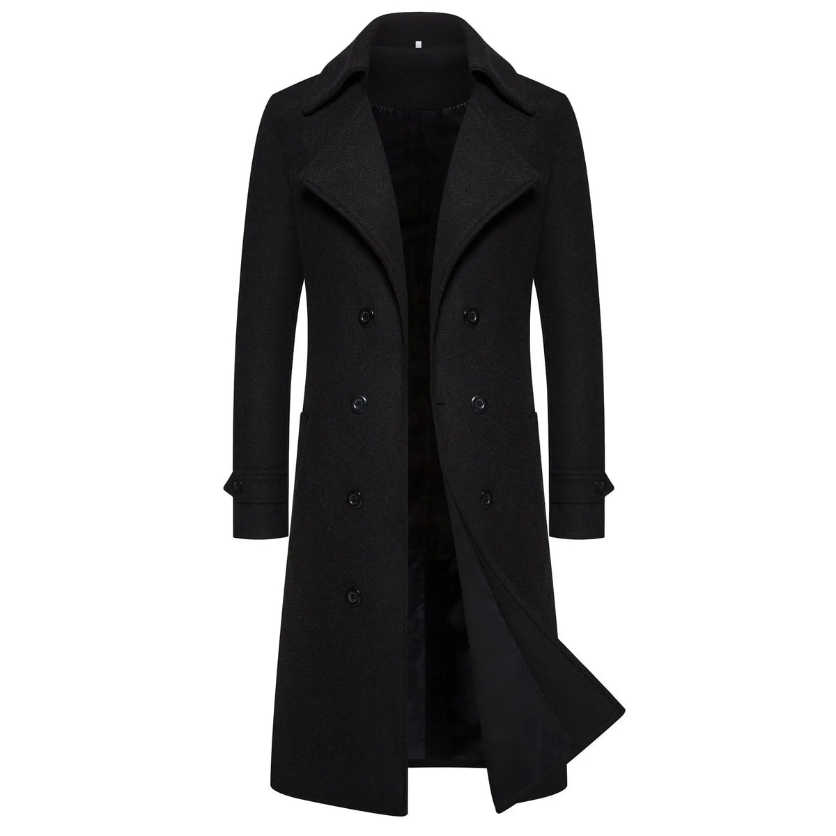 Men’s Long Woolen Trench Coat – Double-Breasted Slim-Fit Overcoat with Turn-Down Collar, Fashionable Spring & Autumn Outerwear