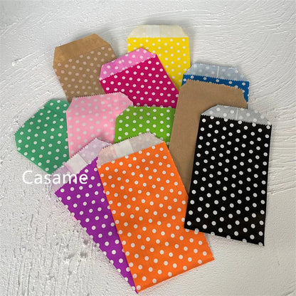10/25/50PCS Mini Bolsas de Regalo de Papel Kraft con Lunares para Boda, Cumpleaños, Recuerdos de Fiesta, Invitaciones, Tarjetas de Felicitación y Pequeños Regalos
