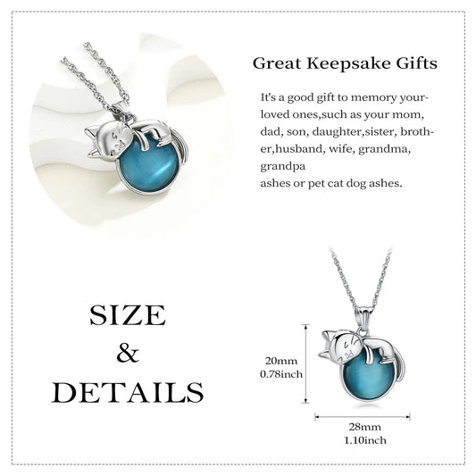 Pet Cremation Memorial Urn Necklace – Cat Ashes Keepsake Pendant with Moonstone, Pet Remembrance Jewelry & Memorial Gift