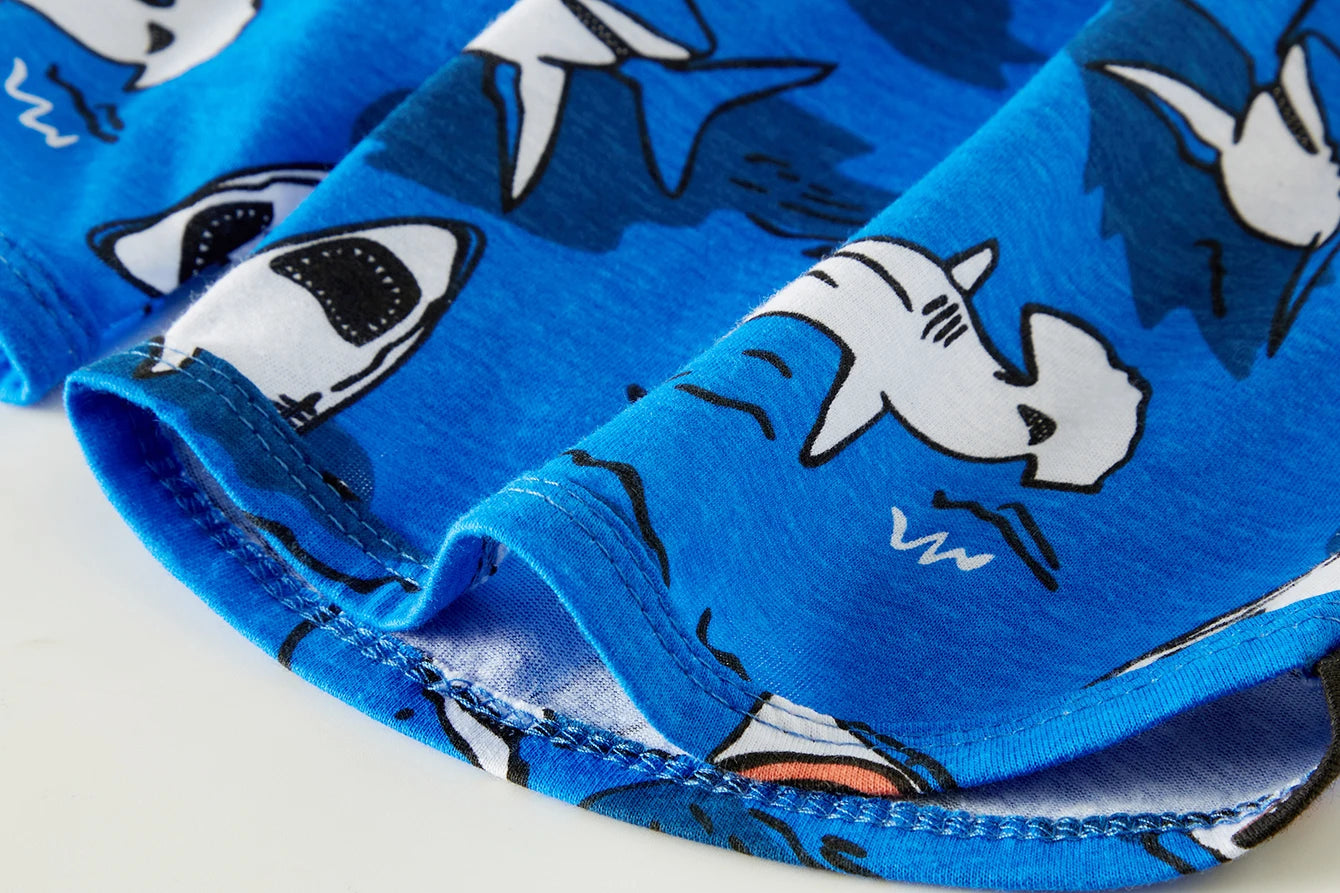 Boys 100% Cotton Shark Pajama Set Breathable Summer Short Sleeve PJs for Toddlers 1–8 Years