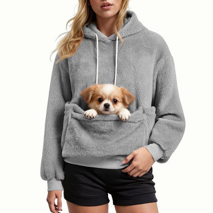 Women's Fall & Winter Fleece Hoodie – Casual Solid-Color Pullover Sweatshirt with Pet Pocket, Drawstring Hood & Cozy Loose Fit