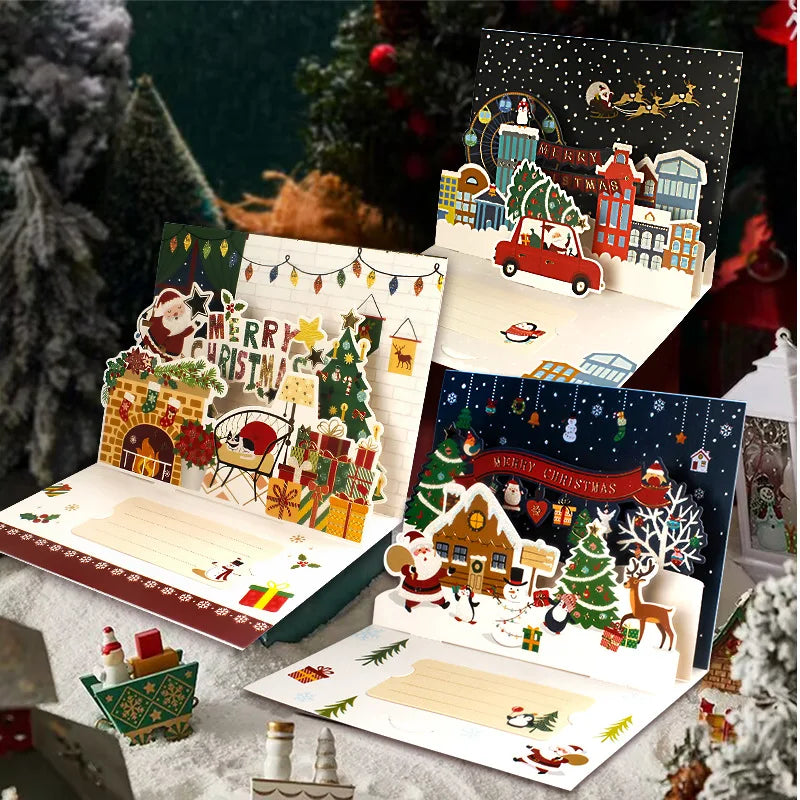 3D Santa Christmas Greeting Card – Folding Merry Christmas Best Wishes Card, Xmas Gift, New Year Blessing & Thank You Postcard