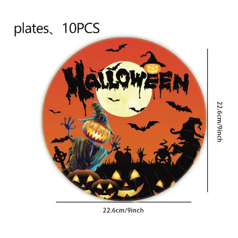 Halloween Disposable Party Tableware Set, Pumpkin and Ghost Pattern Paper Plates, Napkins and Cups, Spooky Halloween Party Supplies, Festive Table Decorations for Kids and Adults