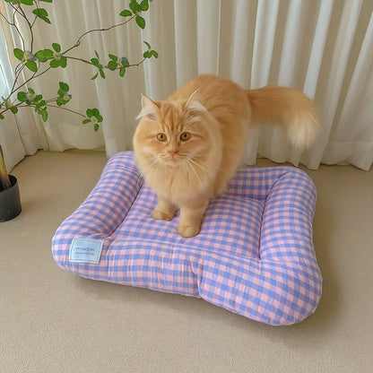 Tapis de Lit Chauffant Respirant pour Chien – Coussin de Couchage Doux Macaron à Carreaux pour Animaux avec Base Antidérapante pour Chats et Chiens