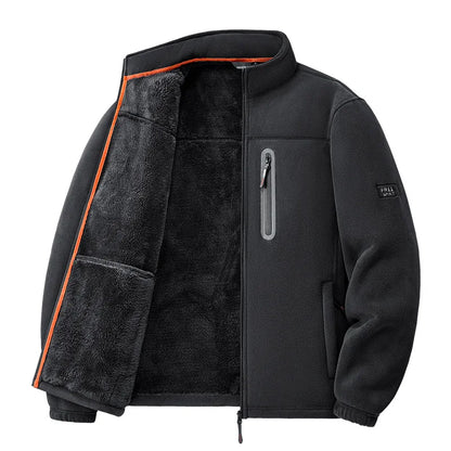 Men's Winter Fleece Jacket Thickened Polar Fleece Warm Insulated Casual Coat for Outdoor Activities and Autumn Cold Weather