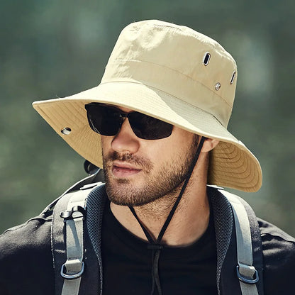 Men's Summer Wide Brim Bucket Hat – Waterproof UV Protection Fisherman Sun Hat for Hiking, Fishing, Climbing & Outdoor Activities